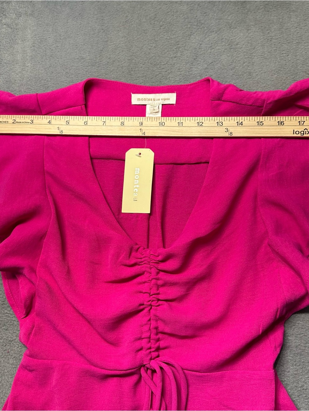 Monteau Los Angeles Womens Small Dress Pink Ruched Flutter Sleeve Mini NWT - Picture 9 of 12